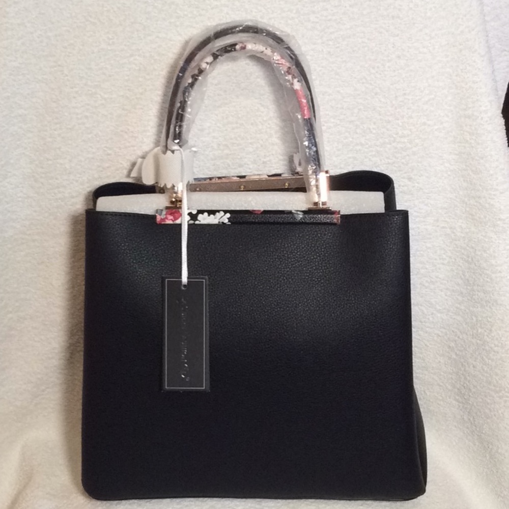 Black Vegan Bag with Florals Details